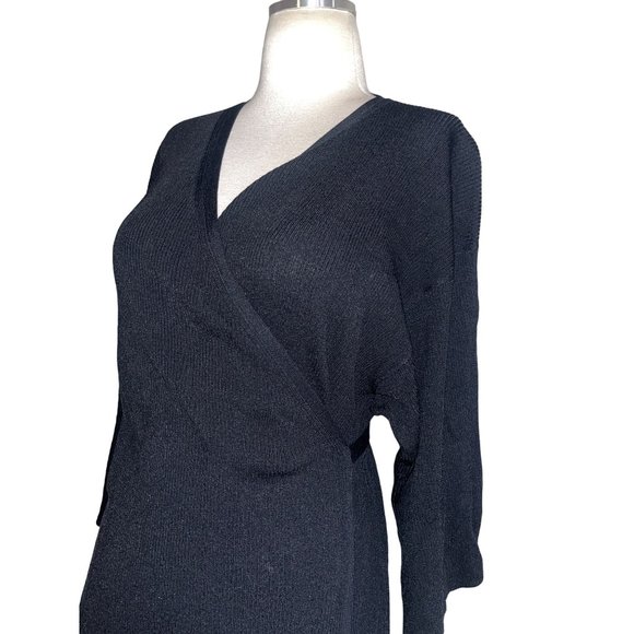 Everlane The Ribbed Wrap Midi Dress in Black Large Womens - Picture 7 of 13